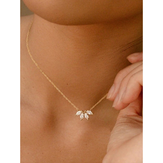 Caitlyn Minimalist 18k Gold Necklace Marquise CZ Diamond Bridal Collection