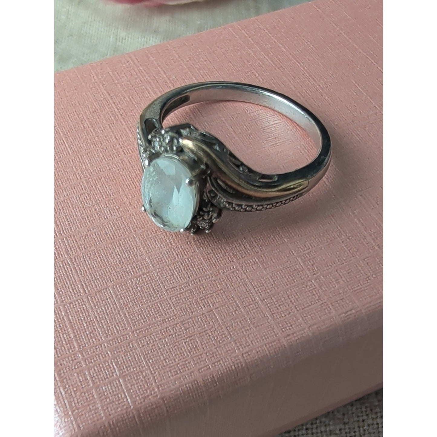 925 Sterling Silver 10K Gold Accent  Smokey Quartz Diamond Accents Ring