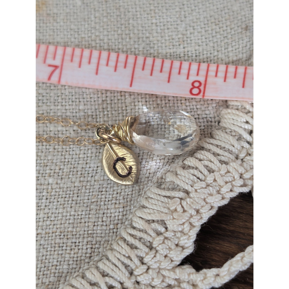 Personalized Clear Quartz Teardrop Necklace  14K Gold Filled Custom Initial Leaf Charm Dainty Bridal & Everyday Jewelry Gift for Her