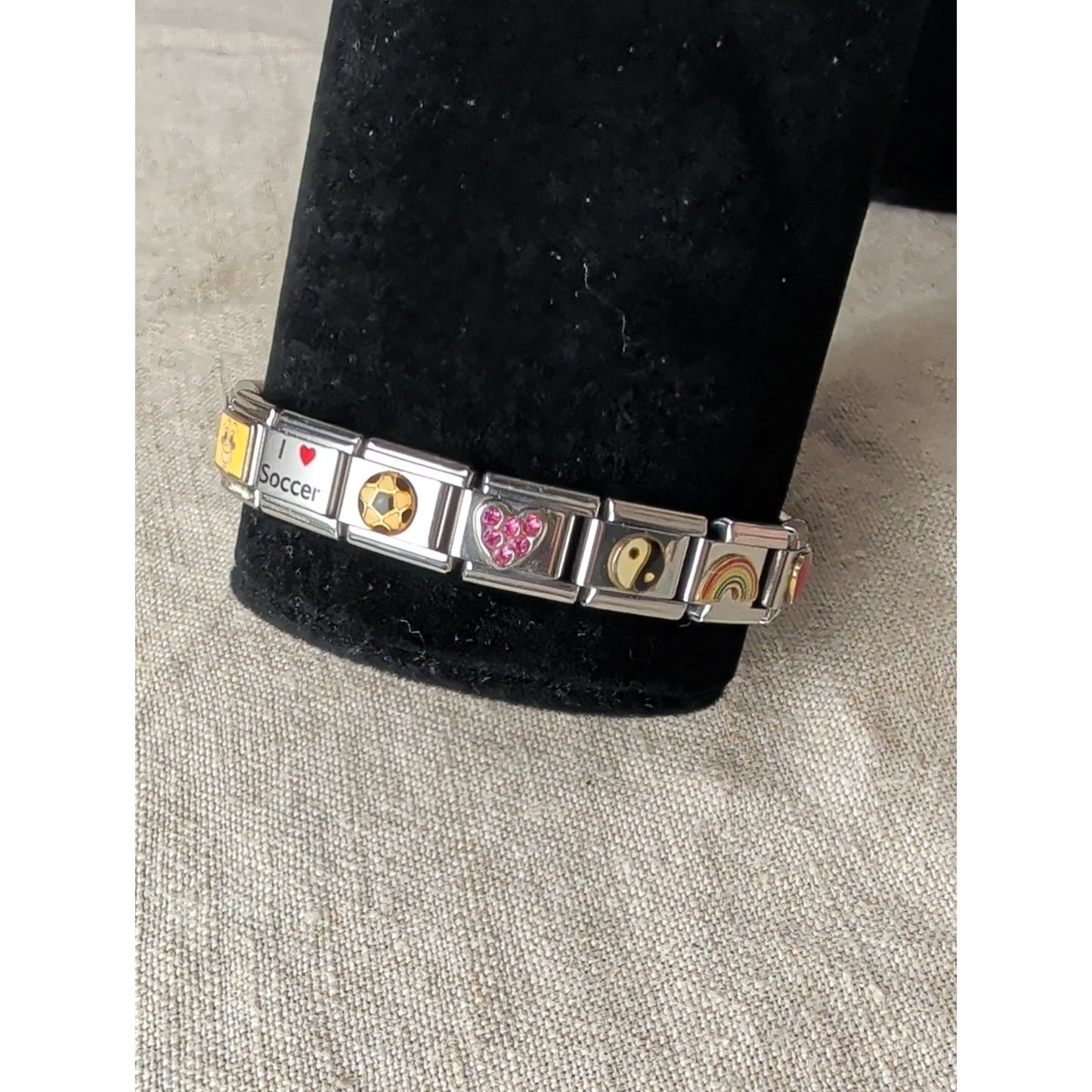 Y2K Essenza Italian Charm Link Bracelet Rainbow Yin Yang Soccer Stainless Steel