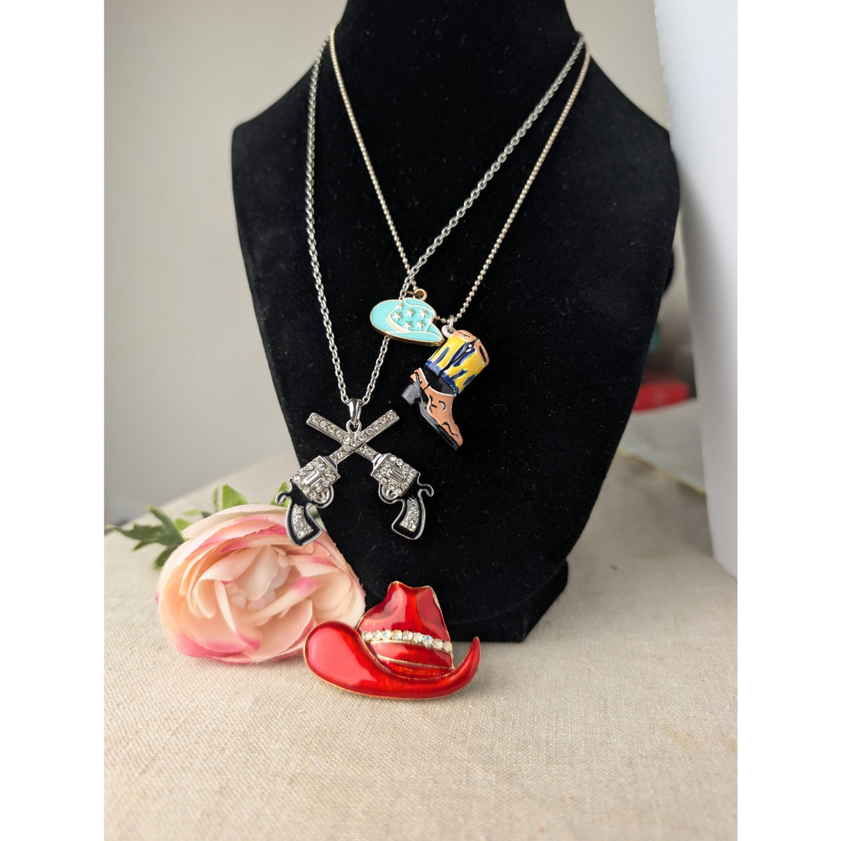 Cowgirl Jewelry Set Necklaces Charms Brooch 80's