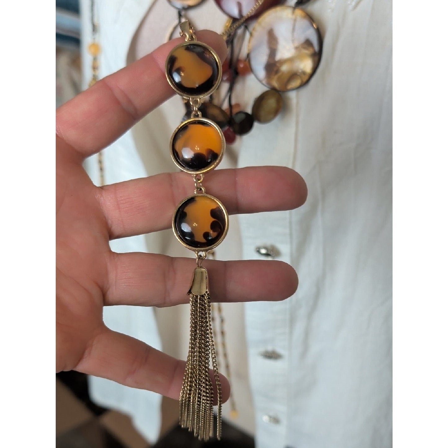 Curated Boho Luxe Necklace Collection 5 Layered Necklaces Agate, Shell, Glass