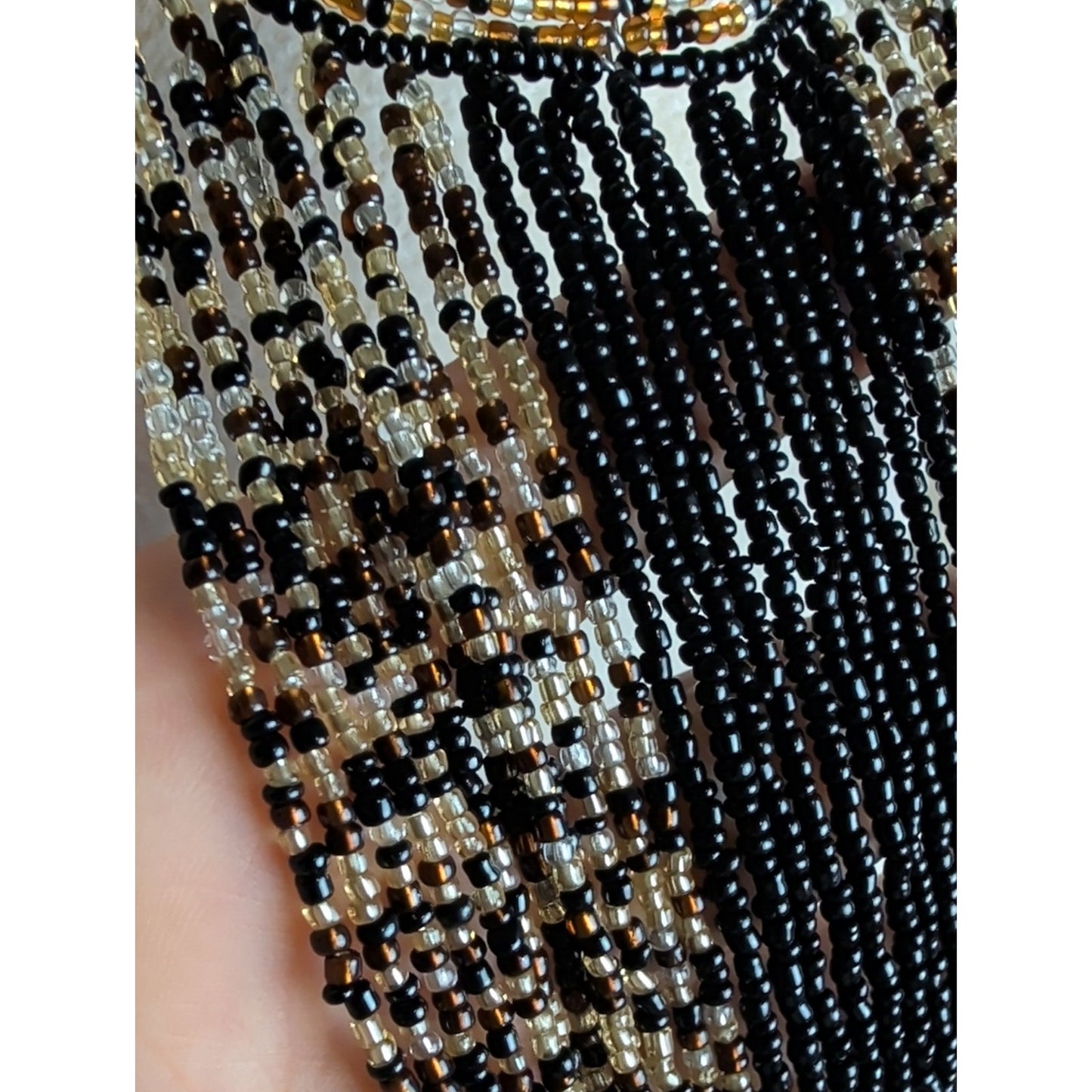 Handcrafted Beaded Fringe Statement Necklace Tribal Boho Luxe Wearable Art