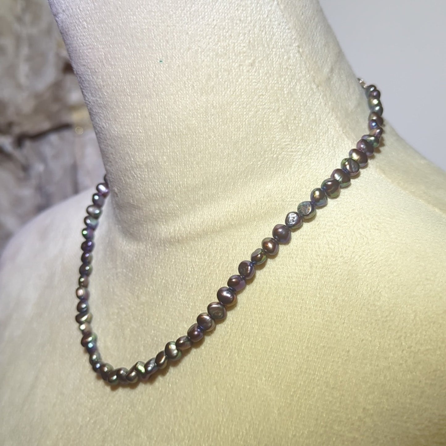 Dark Freshwater Pearl Necklace Baroque Peacock Pearls 17” Organic Pearl Strand