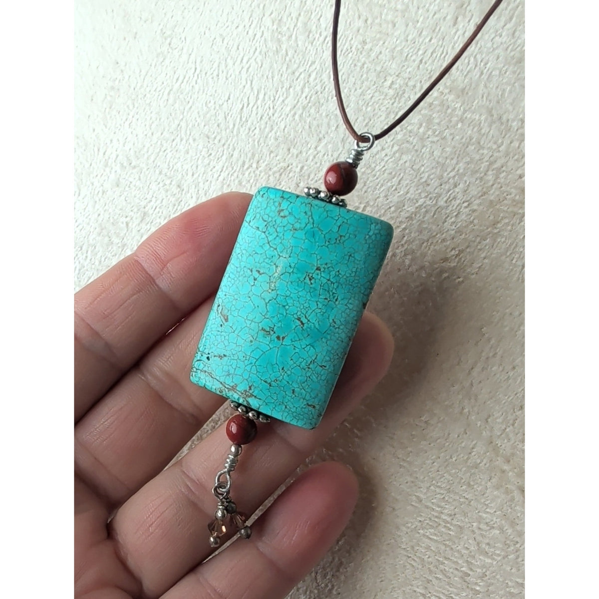 Artisan Southwestern Turquoise Blue Spiderweb Stone Pendant Necklace
