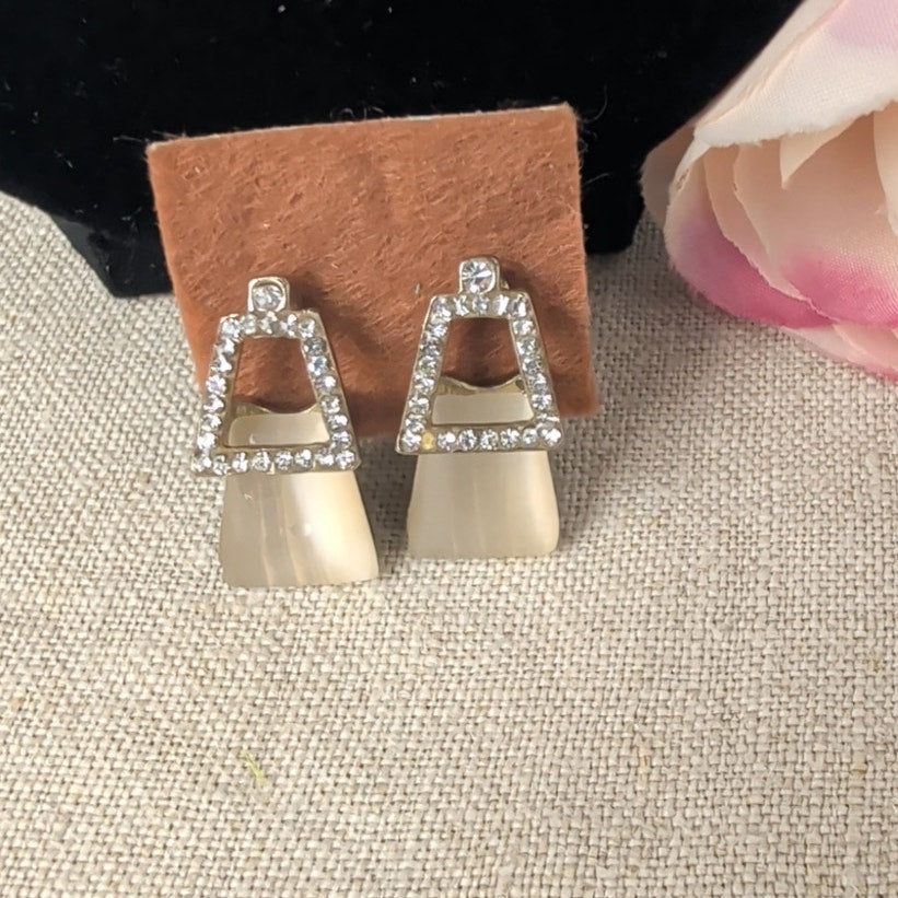 Posh Vintage Champagne Glass Mushroom Earings with Glass Rhinestone Tops