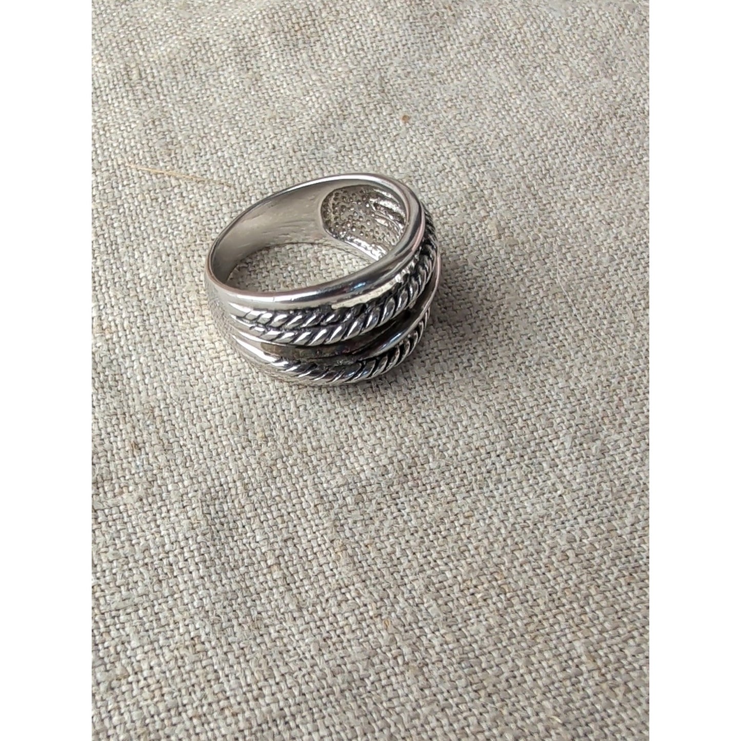 925 Sterling Silver 14K Gold Accent Ring Two Tone Wide Statement Band