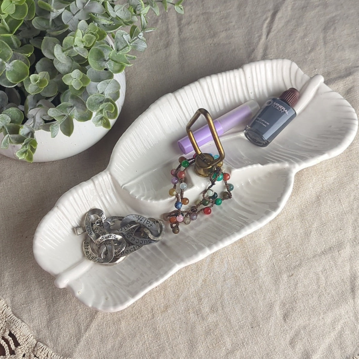 Vintage California Pottery Leaf Relish Dish Mid Century Jewelry Display