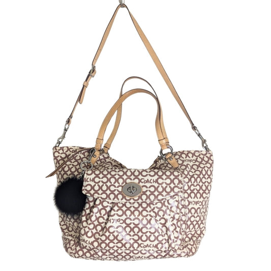 Coach "Leah" Coated Canvas Hobo Large Crossbody Tote Bag Two Bag Charms