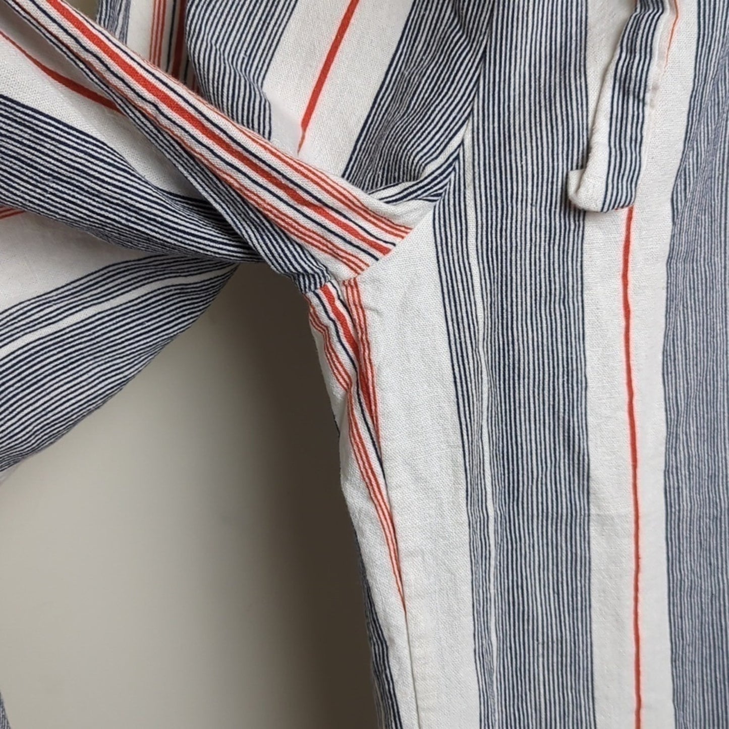 Beachy Loungwear Linen Blend Wide Leg Pull on Striped Capris Small
