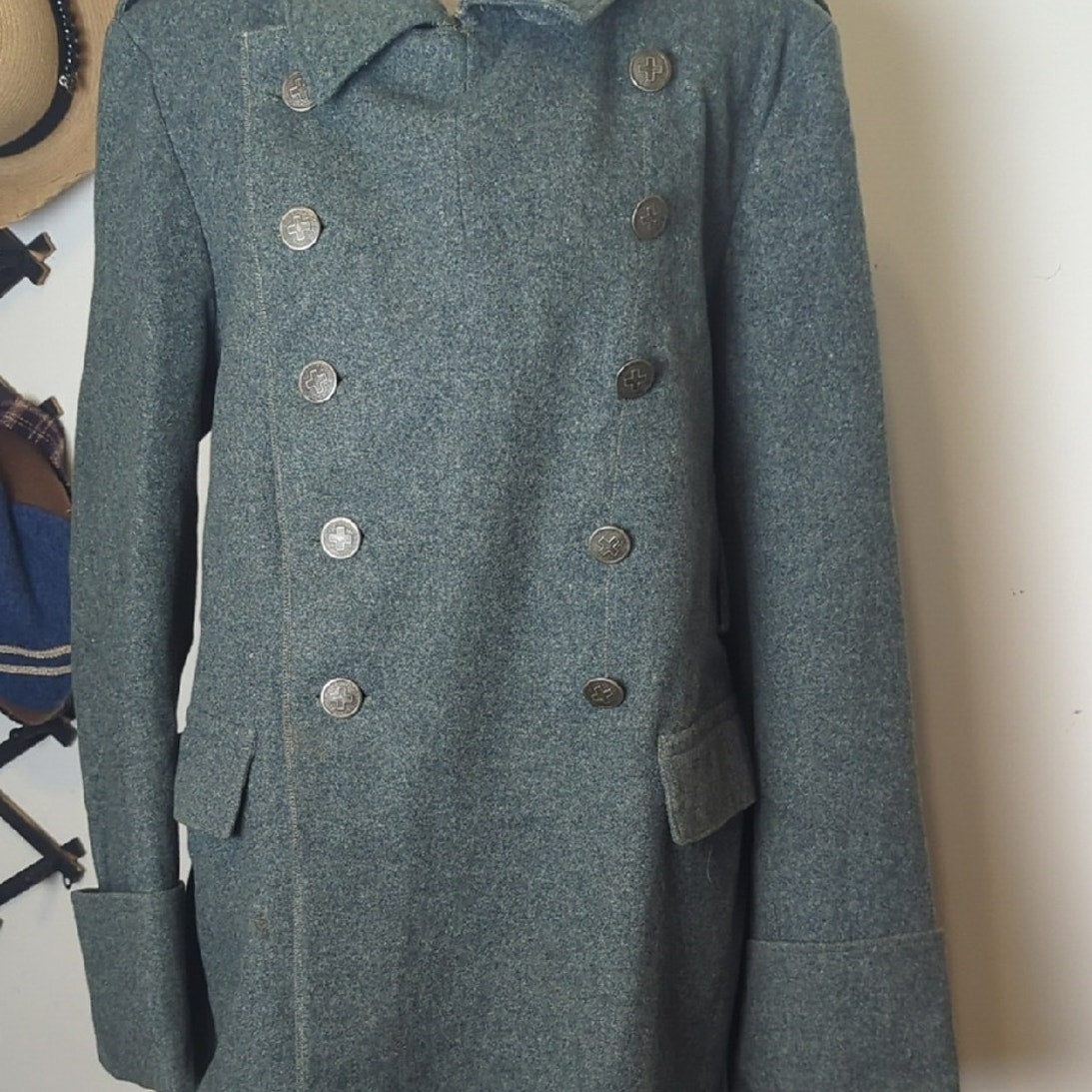 Vintage Swiss Army Wool Jacket Military Unisex Coat Structured Tailored Wool