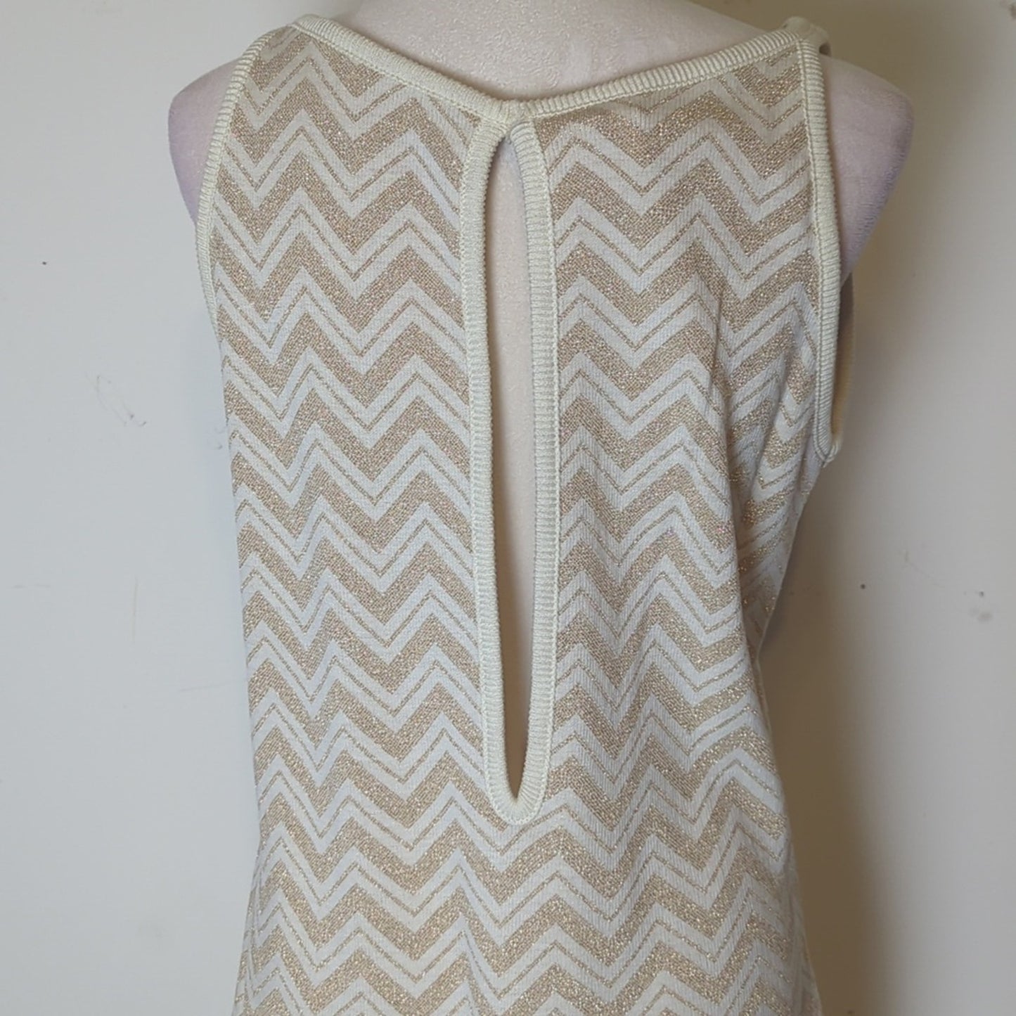 90's Y2K Chevron Maxi Metallic Shirt Dress Sleeveless Resort Glam Size L