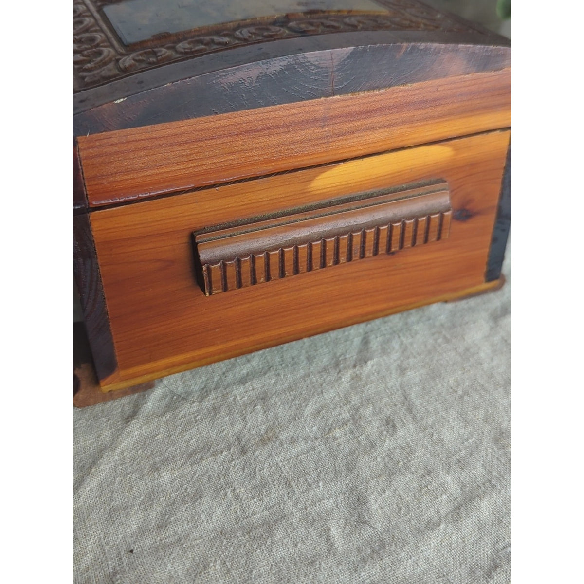 Vintage Carved Wood Keepsake Box | Storybook Cottage Jewelry Chest | Ornate Foot
