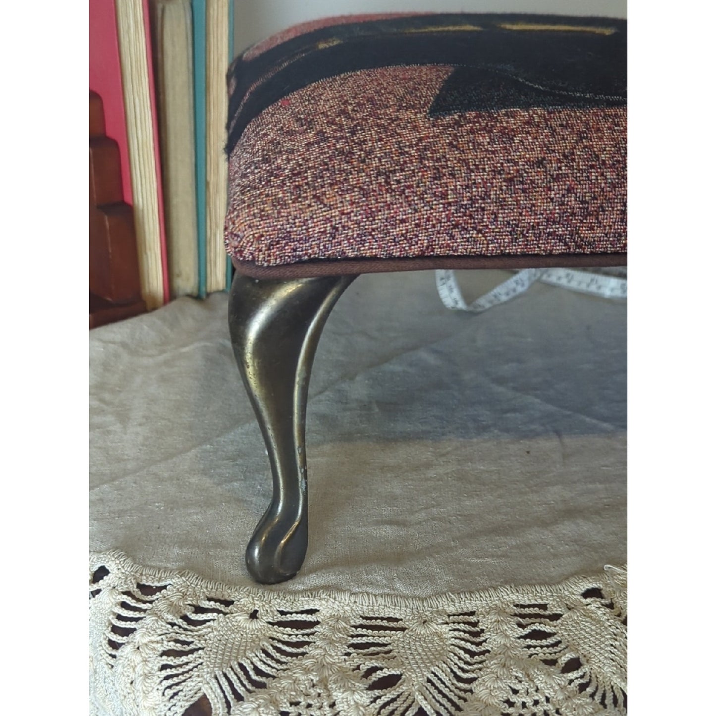 Vintage 90's/Y2K Tapestry Footstool  Baby Grand Piano Upholstery