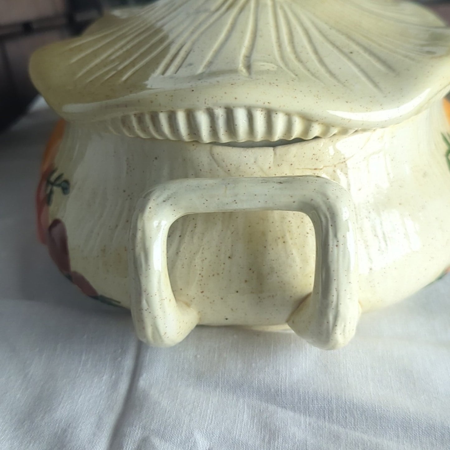 Vintage Storybook Mushroom Covered Serving Dish Large Folk Art Whimsical