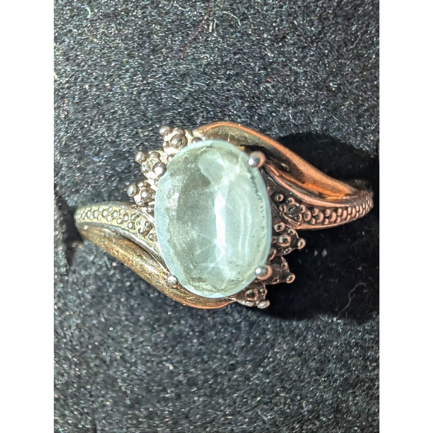 925 Sterling Silver 10K Gold Accent  Smokey Quartz Diamond Accents Ring