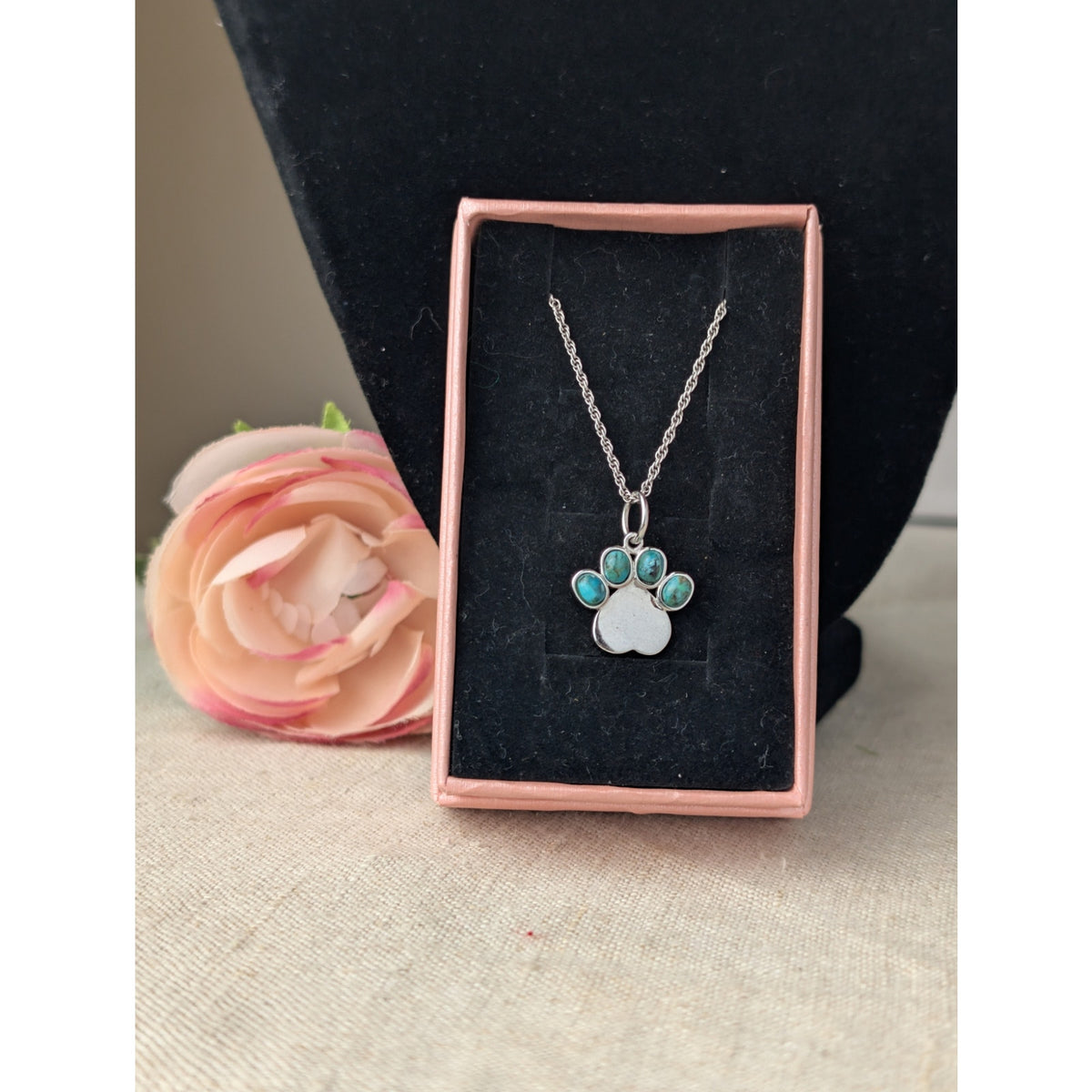 NWT Sterling Silver & Turquoise Pendant Necklace Paw Print