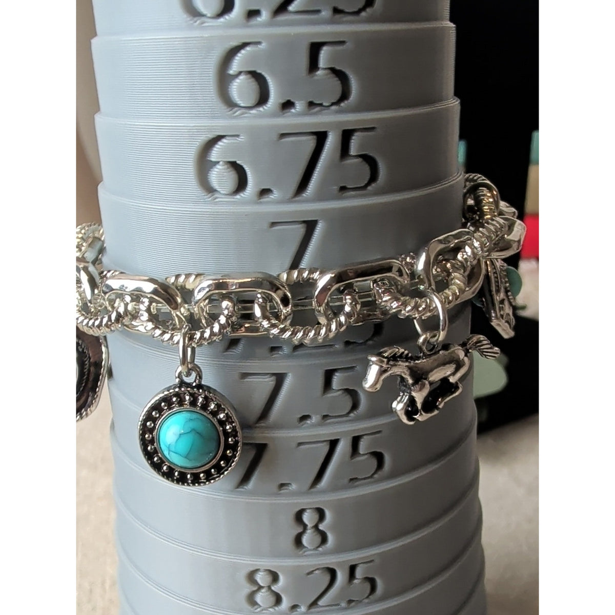 Atterie Western Charm Stretch Bracelet 7" Turquoise Color Cowboy Hat Horse