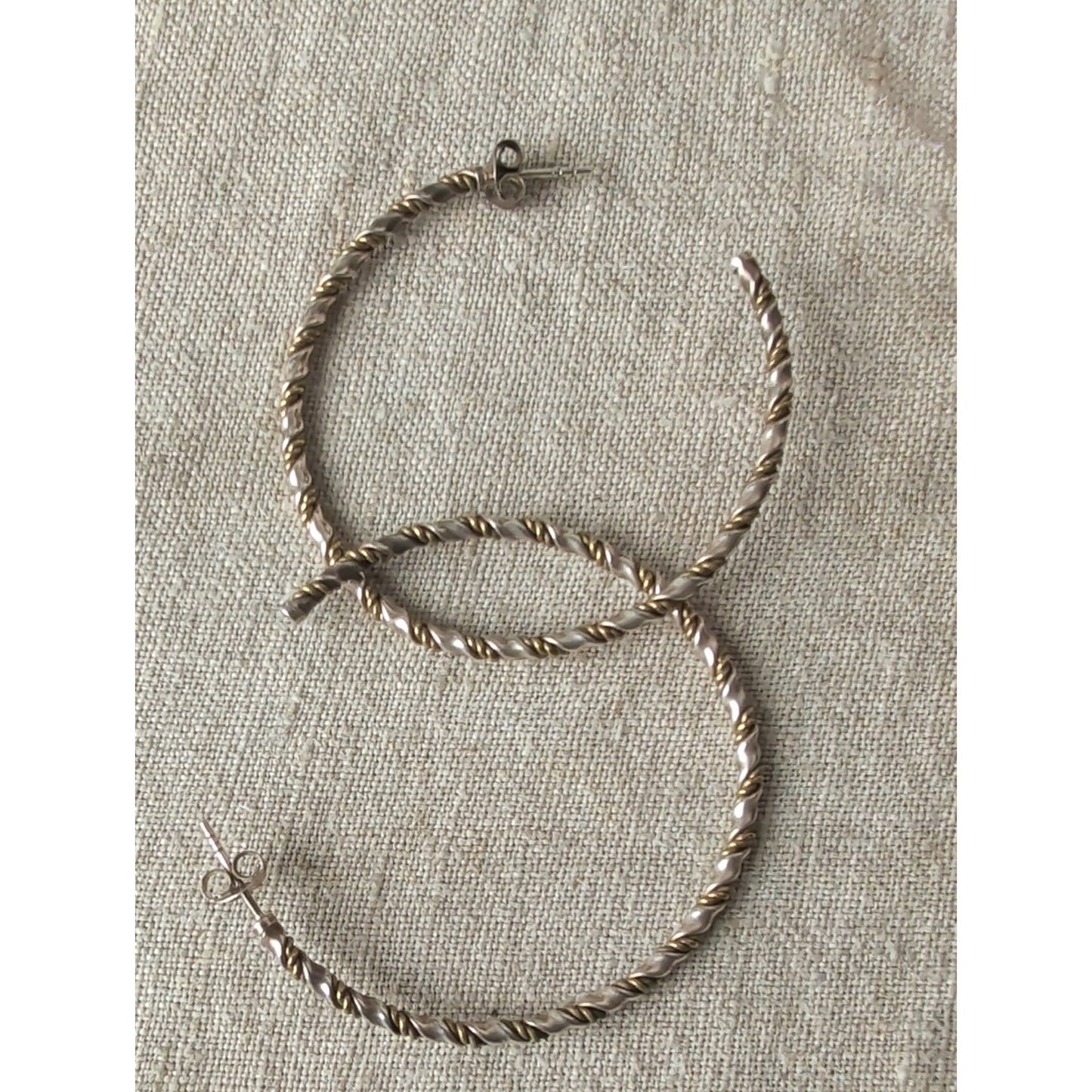 Vintage C&H 925 Sterling Silver Two-Tone Twisted Rope Hoop Earrings