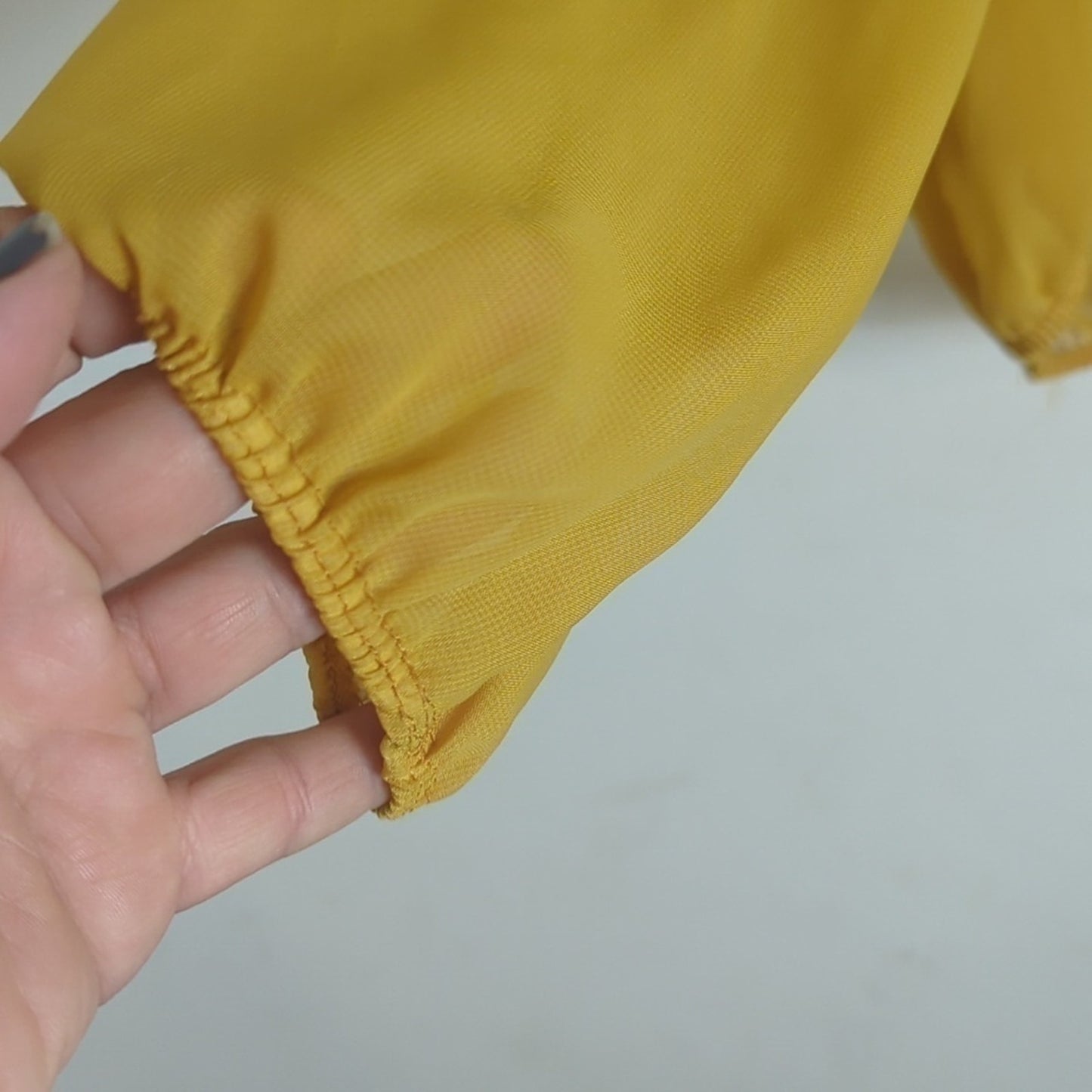Mustard Yellow Pop-Over Sheer Blouse Peekaboo Back Mustard Yellow