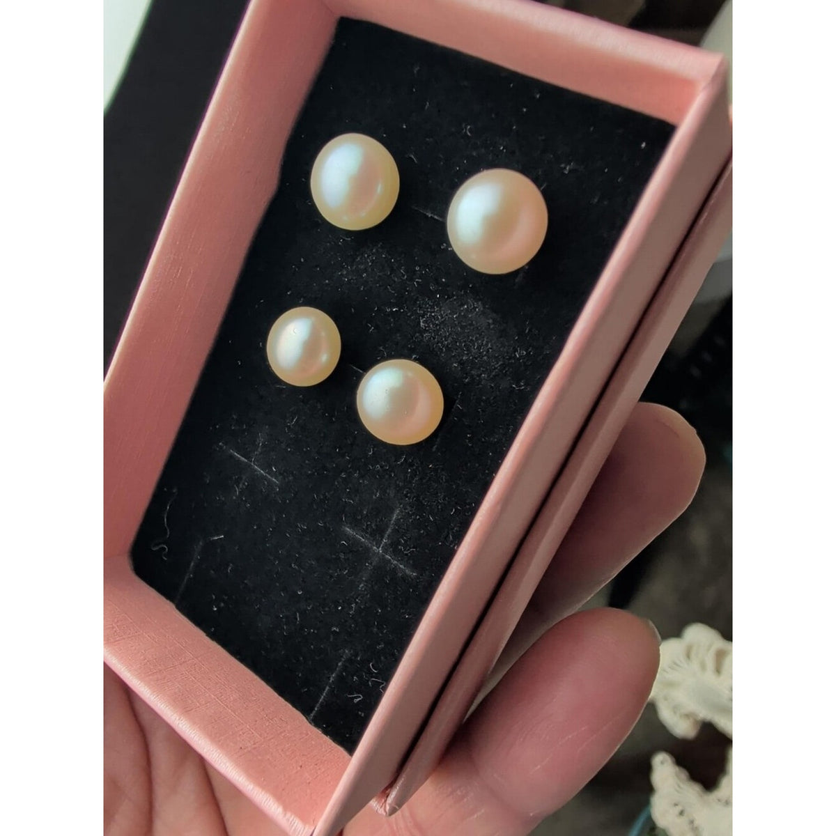 Genuine Pearl Sterling Silver Stud Earrings 2 Pair Set Classic Fine Jewelry