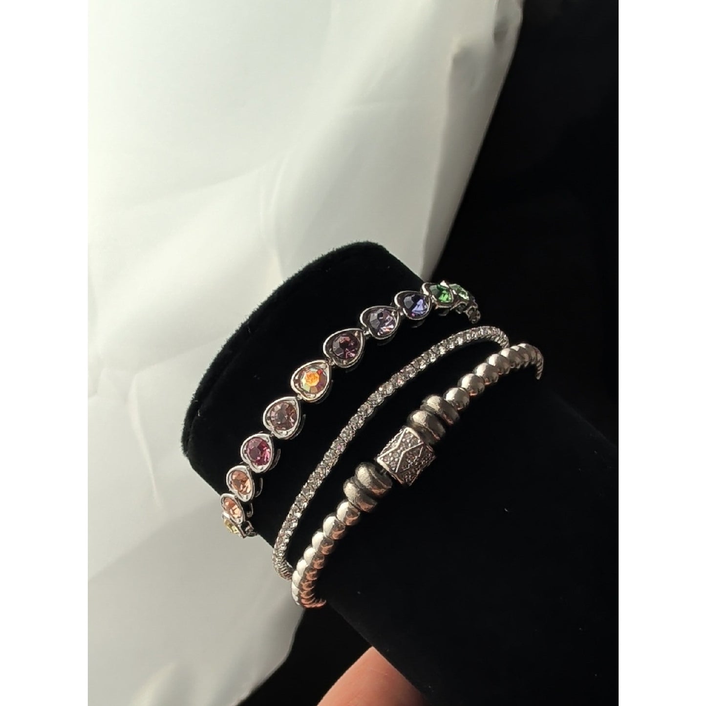 Y2K Pastel Rainbow Heart Bracelet Set  Layered Silver Glam Stack