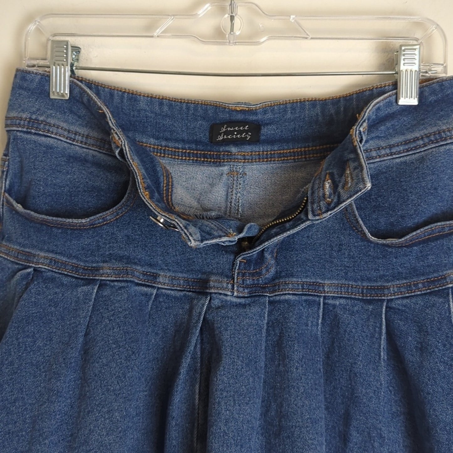 Preppy-Goth Denim Tennis Mini Skirt Pleated Pockets Size Medium