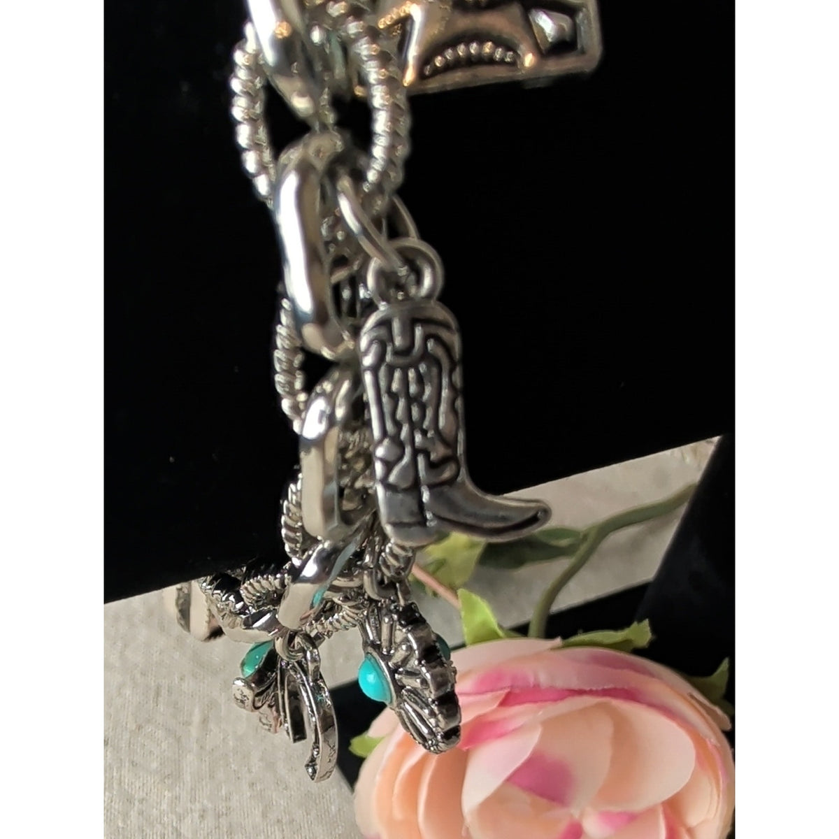 Atterie Western Charm Stretch Bracelet 7" Turquoise Color Cowboy Hat Horse