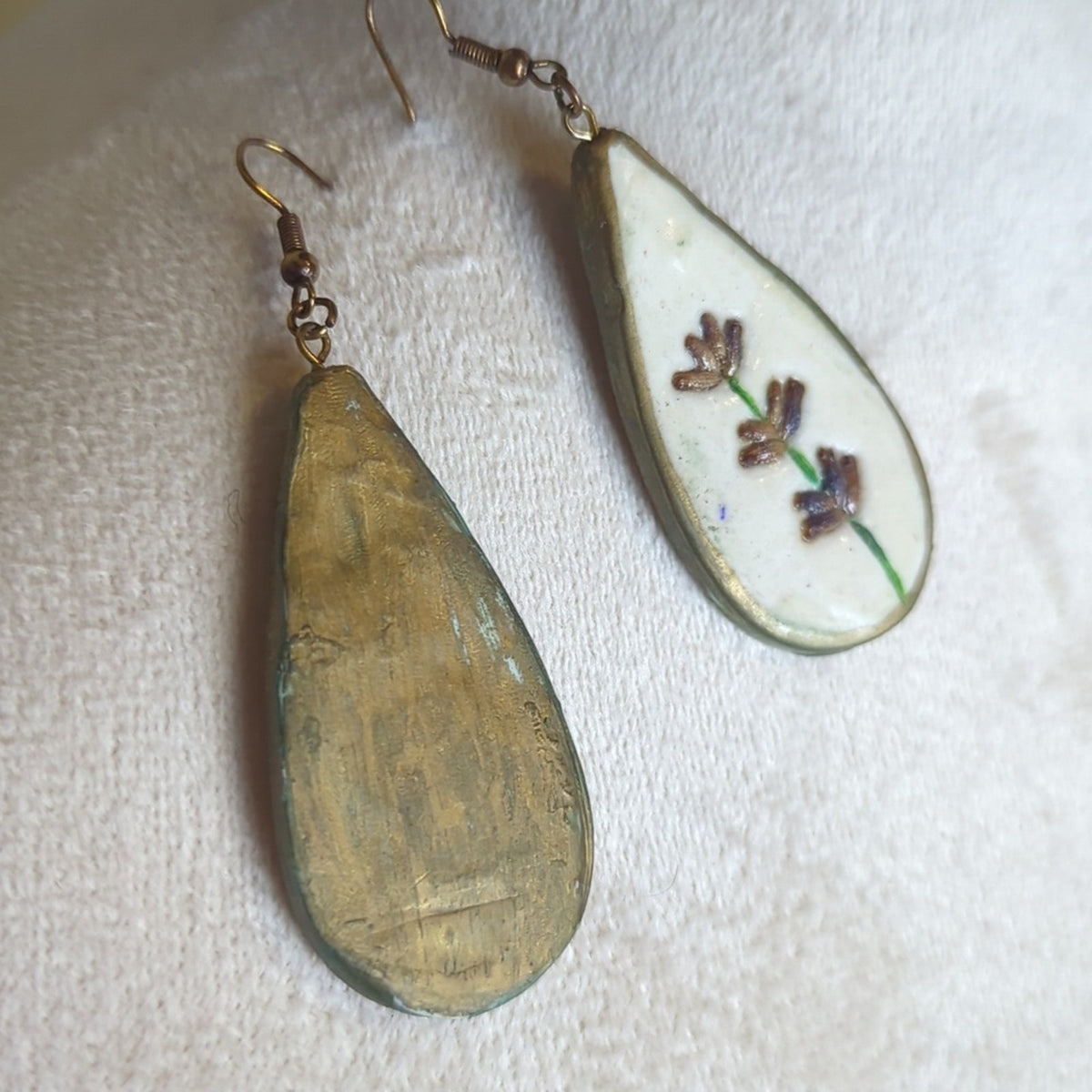 Vintage Hand-Painted Teardrop Earrings| Folk Art Floral Dangles Lightweight Wood