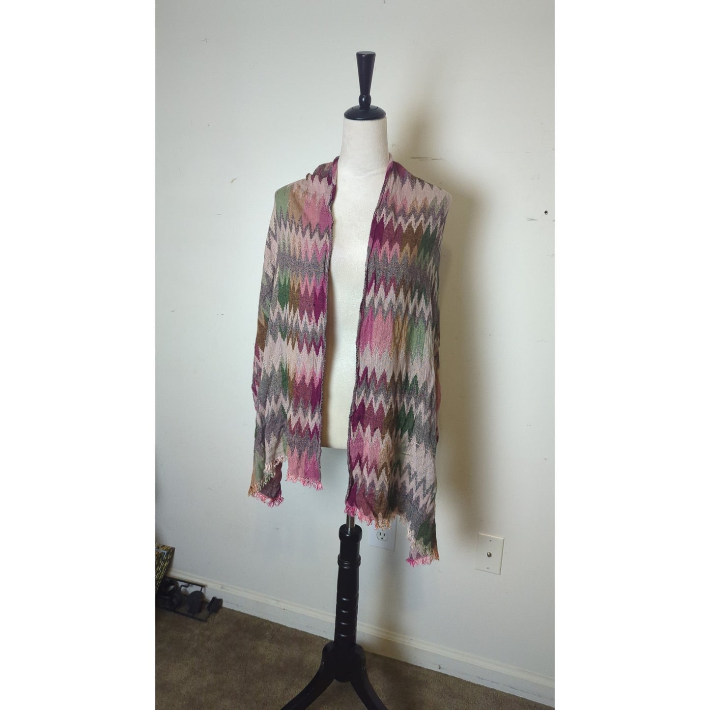 Boho Chic Meets Fairygrunge Chevron Artsy Oversized Scarf  Soft with Fringe