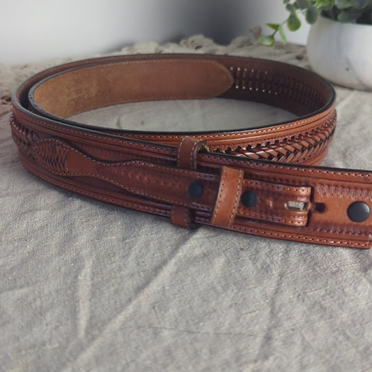 Vintage Braided Leather Belt Strap Size 40 Stamped Leather Western Belt Leather