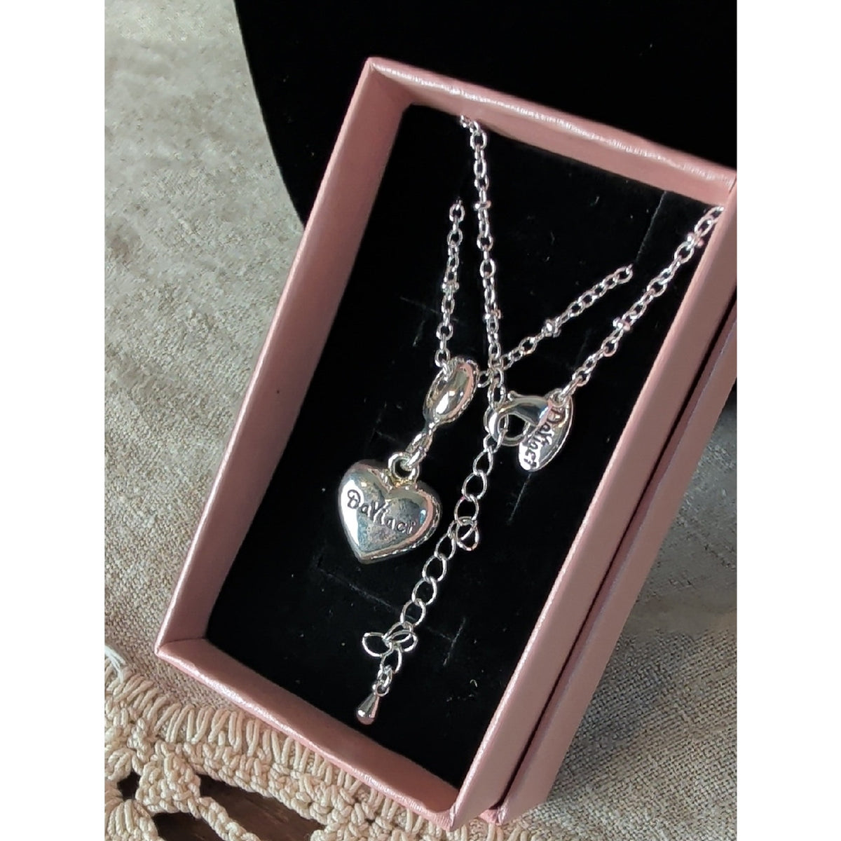DaVinci Blue Rhinestone Heart Pendant Necklace | Y2K Silver Tone Charm Necklace