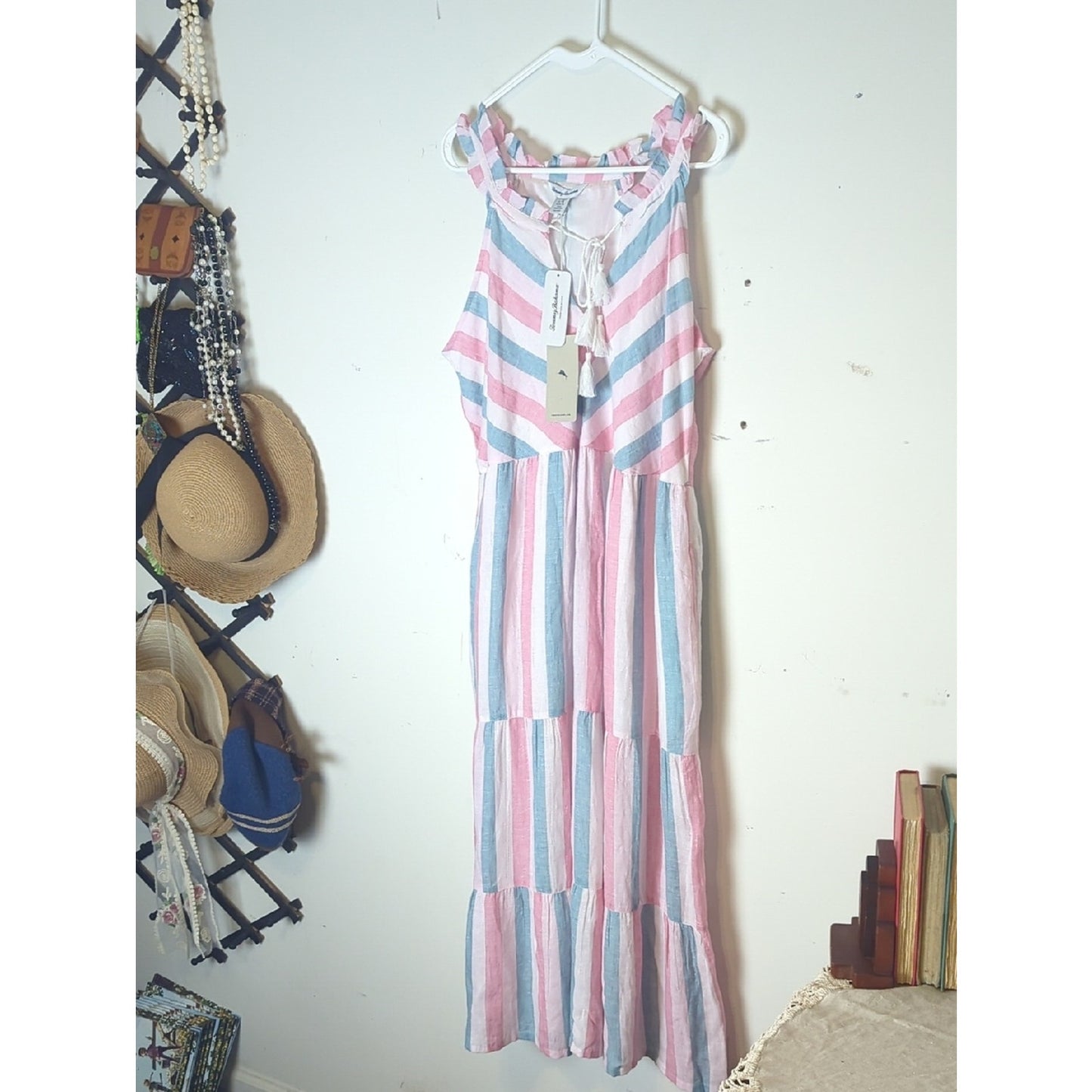 NWT Lena Mallory Midi/Maxi Linen Sundress Striped Women's Large