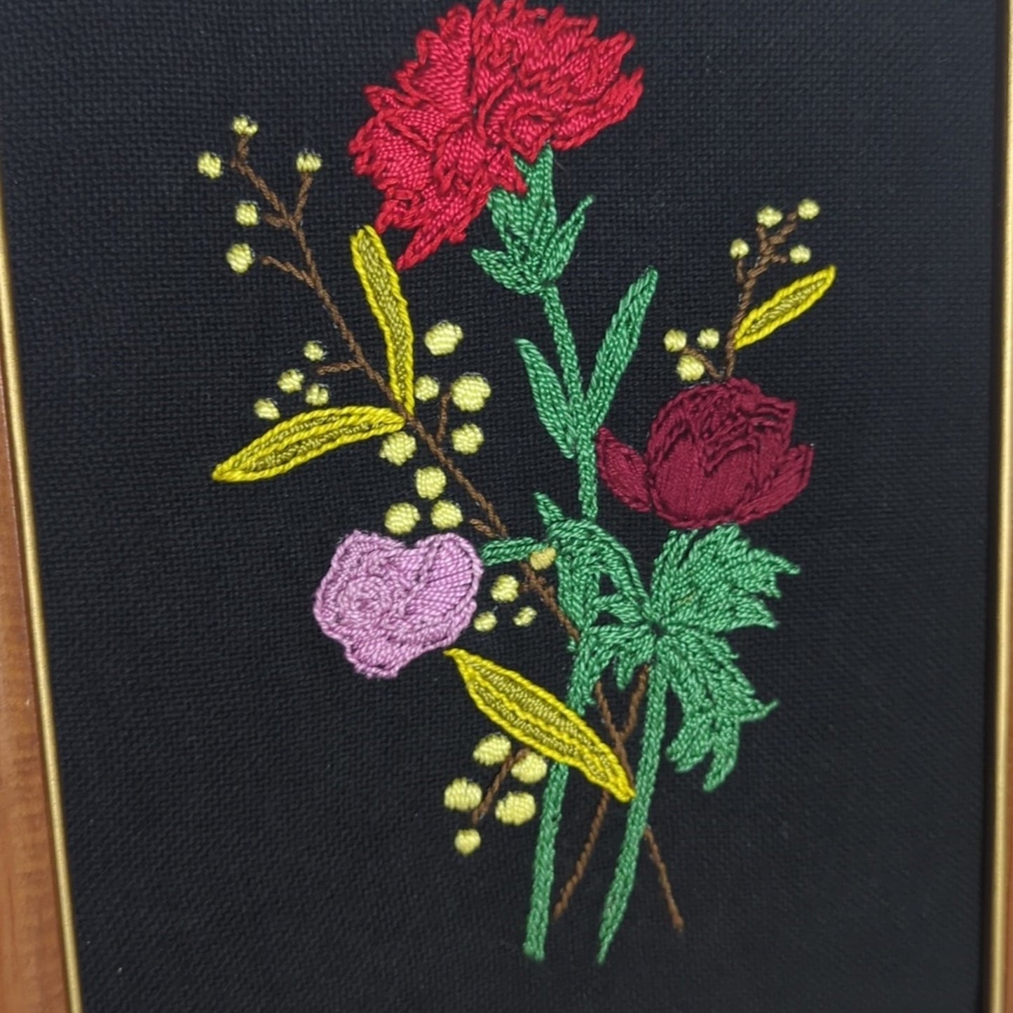 Vintage Floral Crewel Embroidery Framed Art, Romantic Cottage Wall  Art