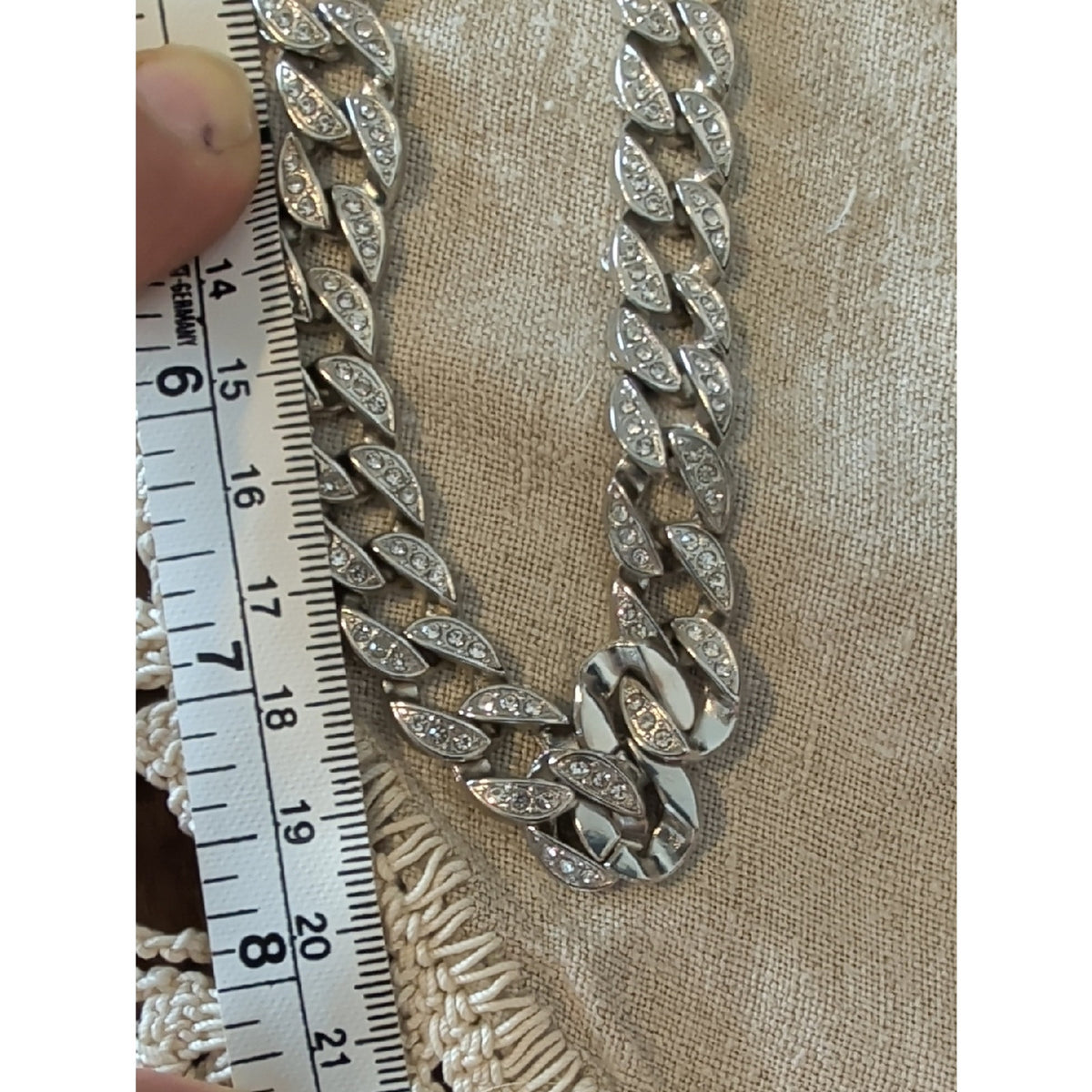 Y2K Rhinestone Cuban Link Necklace  Silver Tone Glam Chain  Pavé Crystal Detail