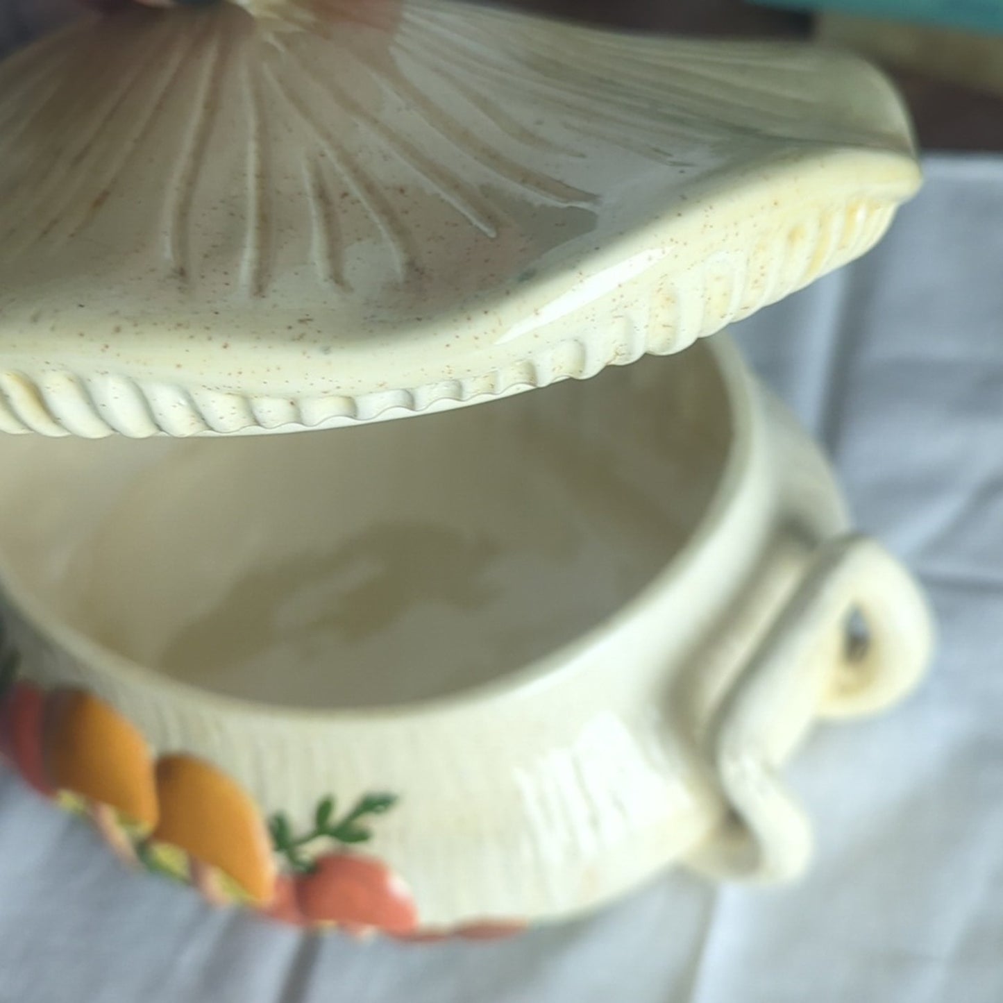 Vintage Storybook Mushroom Covered Serving Dish Large Folk Art Whimsical