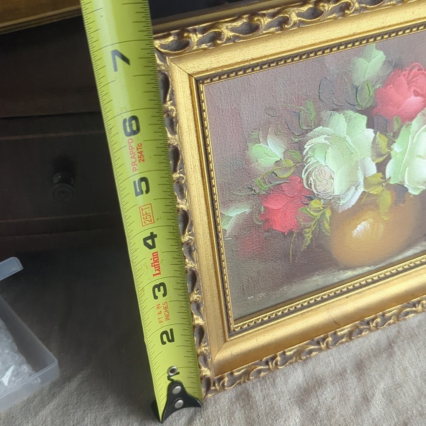 Vintage Hand Painted Floral Still Life Painting 7x9 Framed Romantic Cottage Art