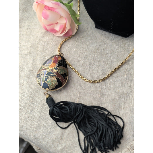 OOAK Vintage Cloisonné Parrot Pendant Necklace Authentic Monet Gold Tone Chain