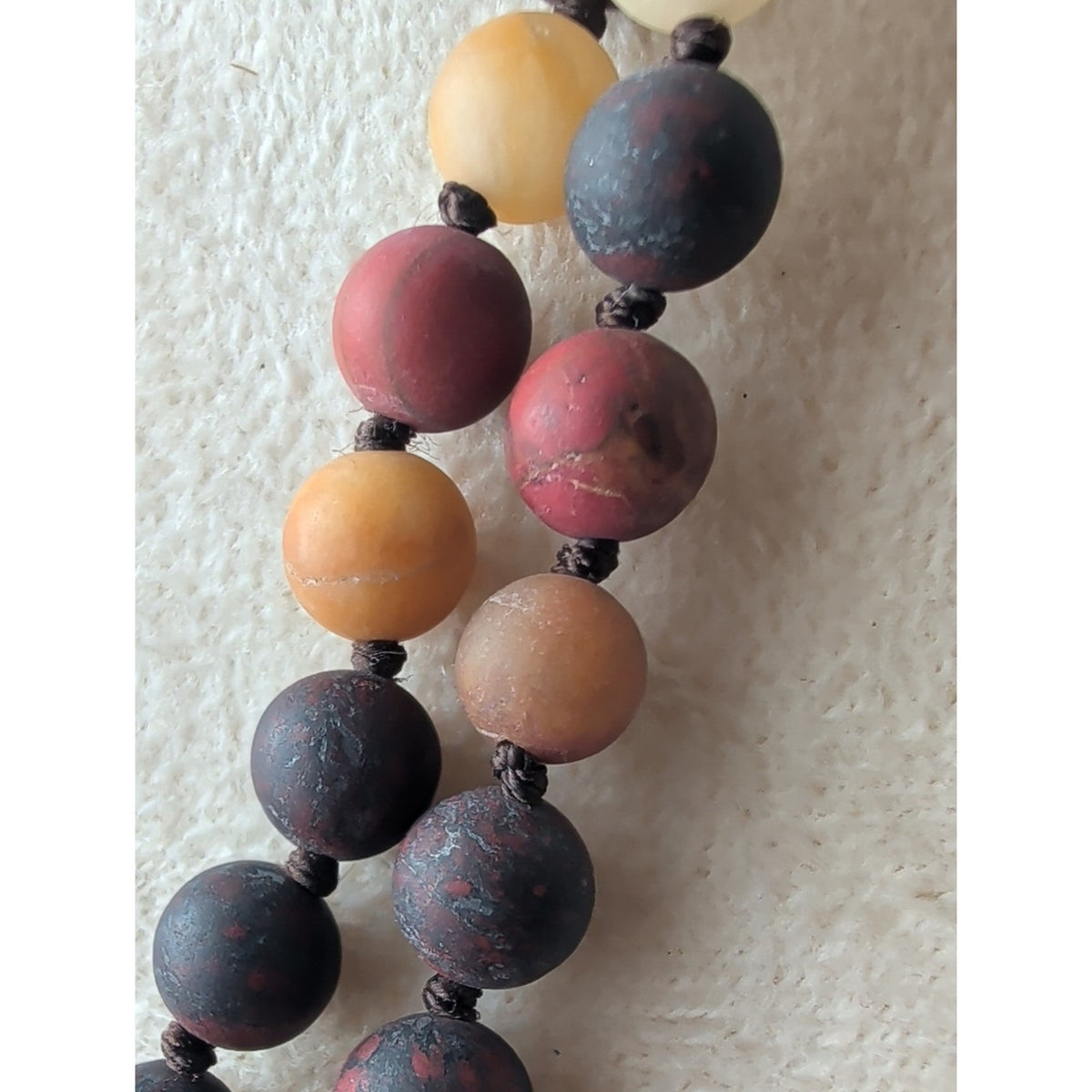 Vintage Artisan Hand-Knotted Mixed Natural Stone Necklace 30" Opera Length
