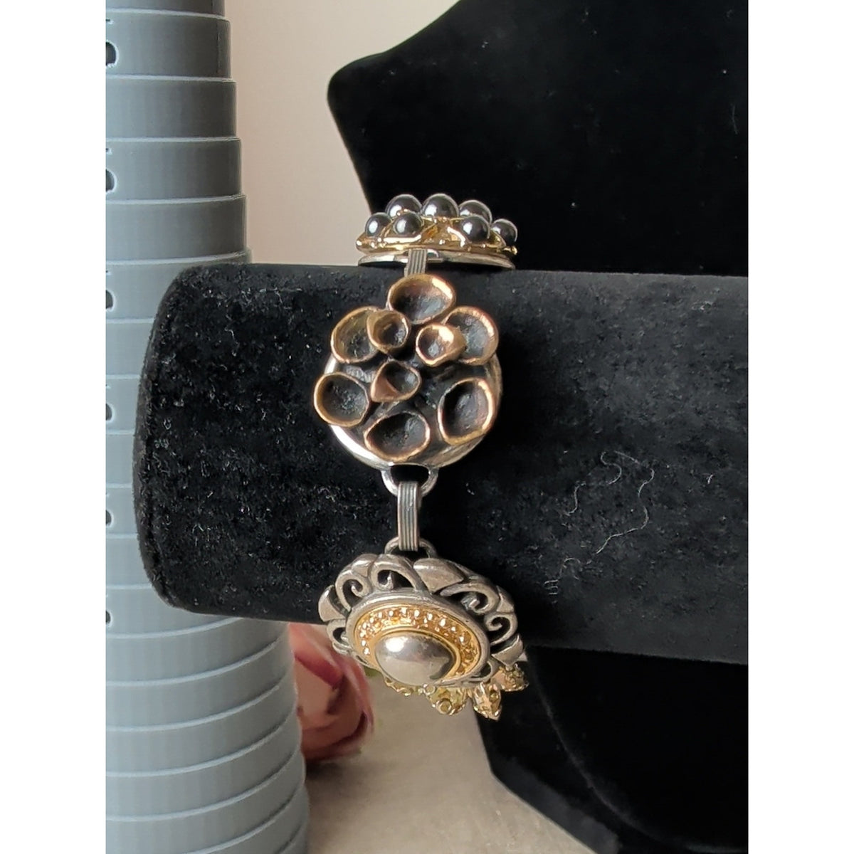 Vintage Artisan Assemblage Bracelet Mixed Metal Wearable Art Boho Luxe