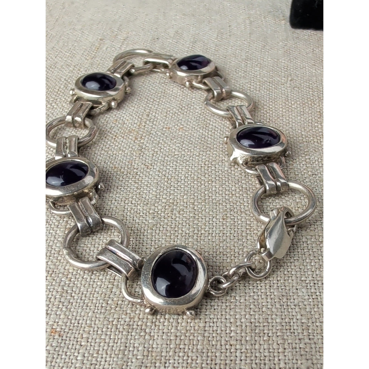 925 Sterling Silver Amethyst Bracelet Purple Cabochon Artisan 19g