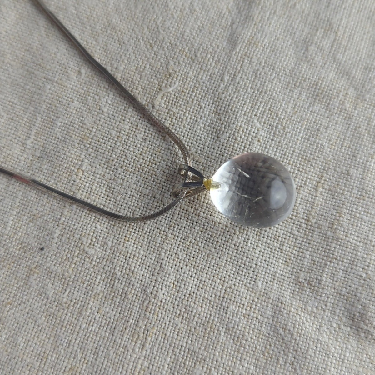 Clear Quartz Orb Necklace 925 Italy Sterling Silver Snake Chain Minimalist