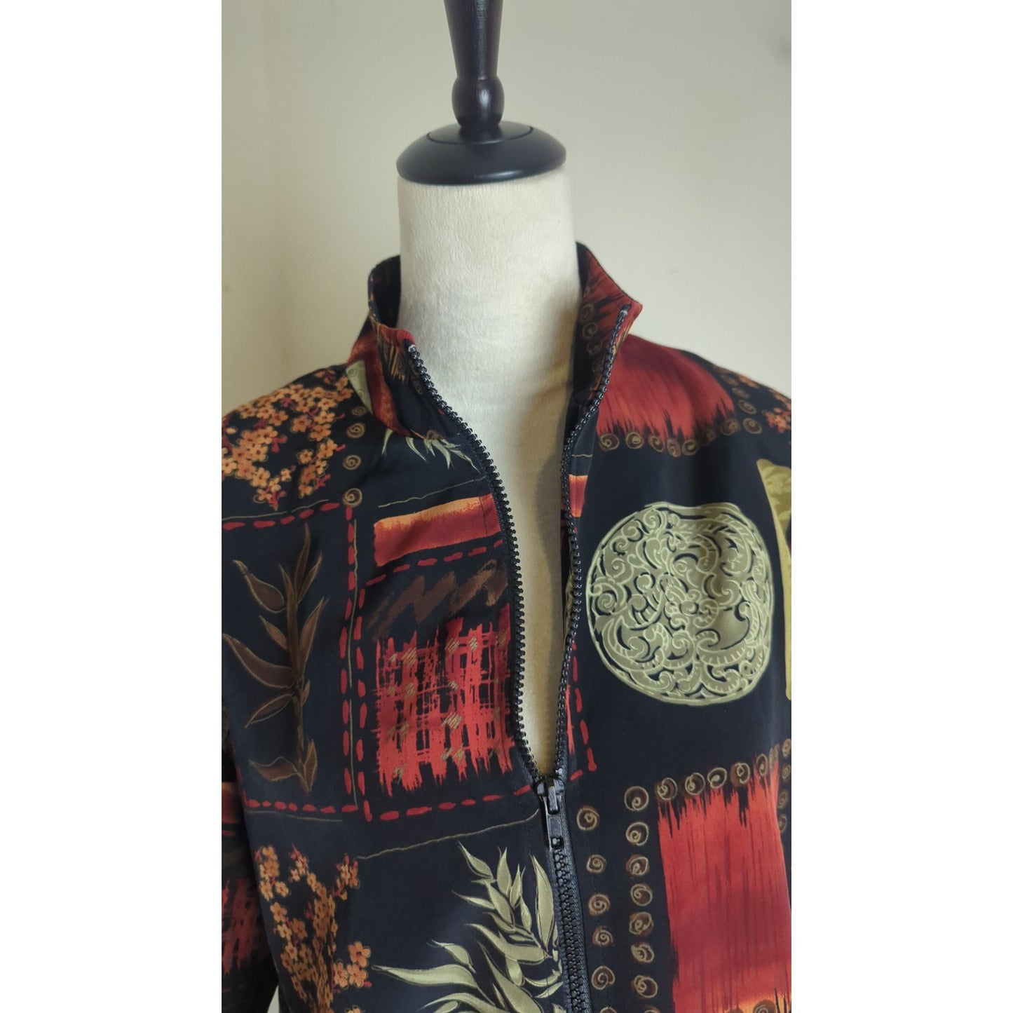 Vintage Zip-Up Lightweight Jacket Fall Moody Motif Women's Oversized Medium