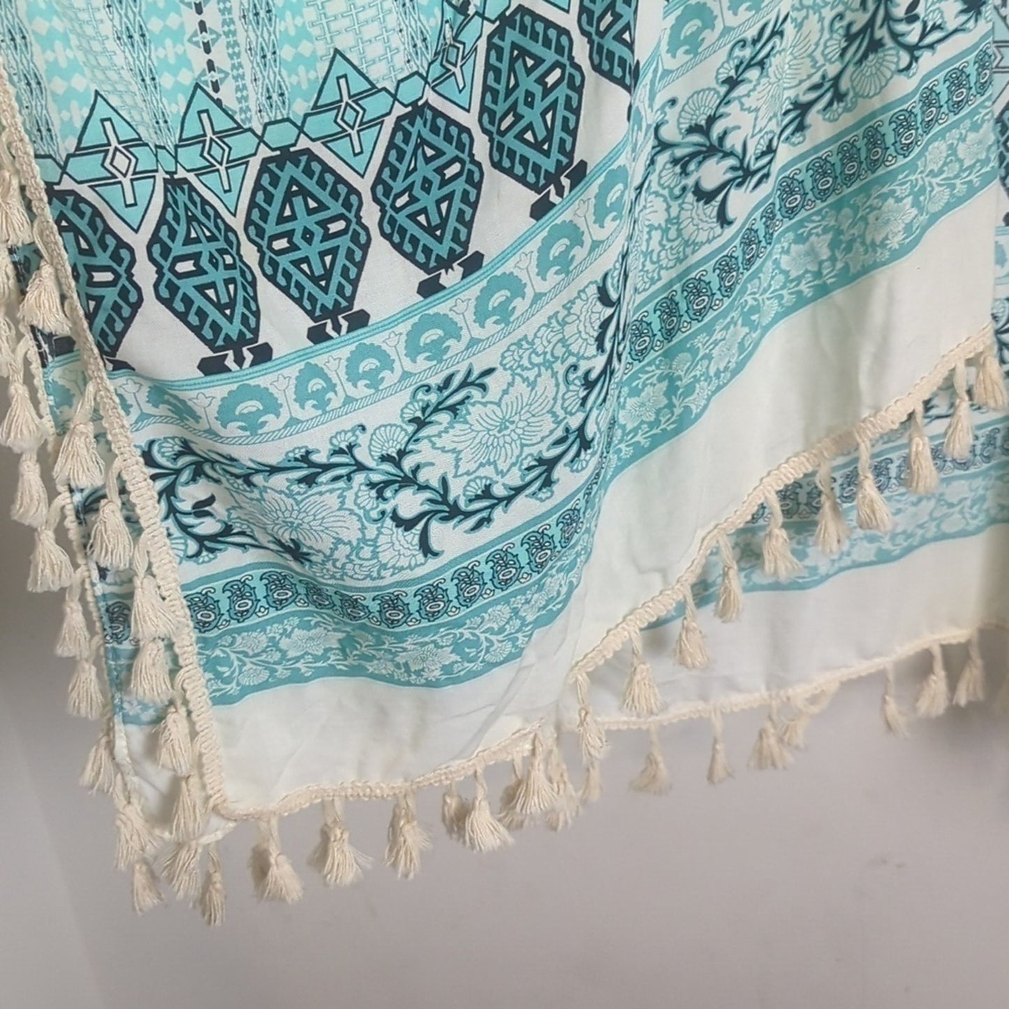 Beachy Aztec Turquoise  Open Front Cardigan Tassels One Size Women's