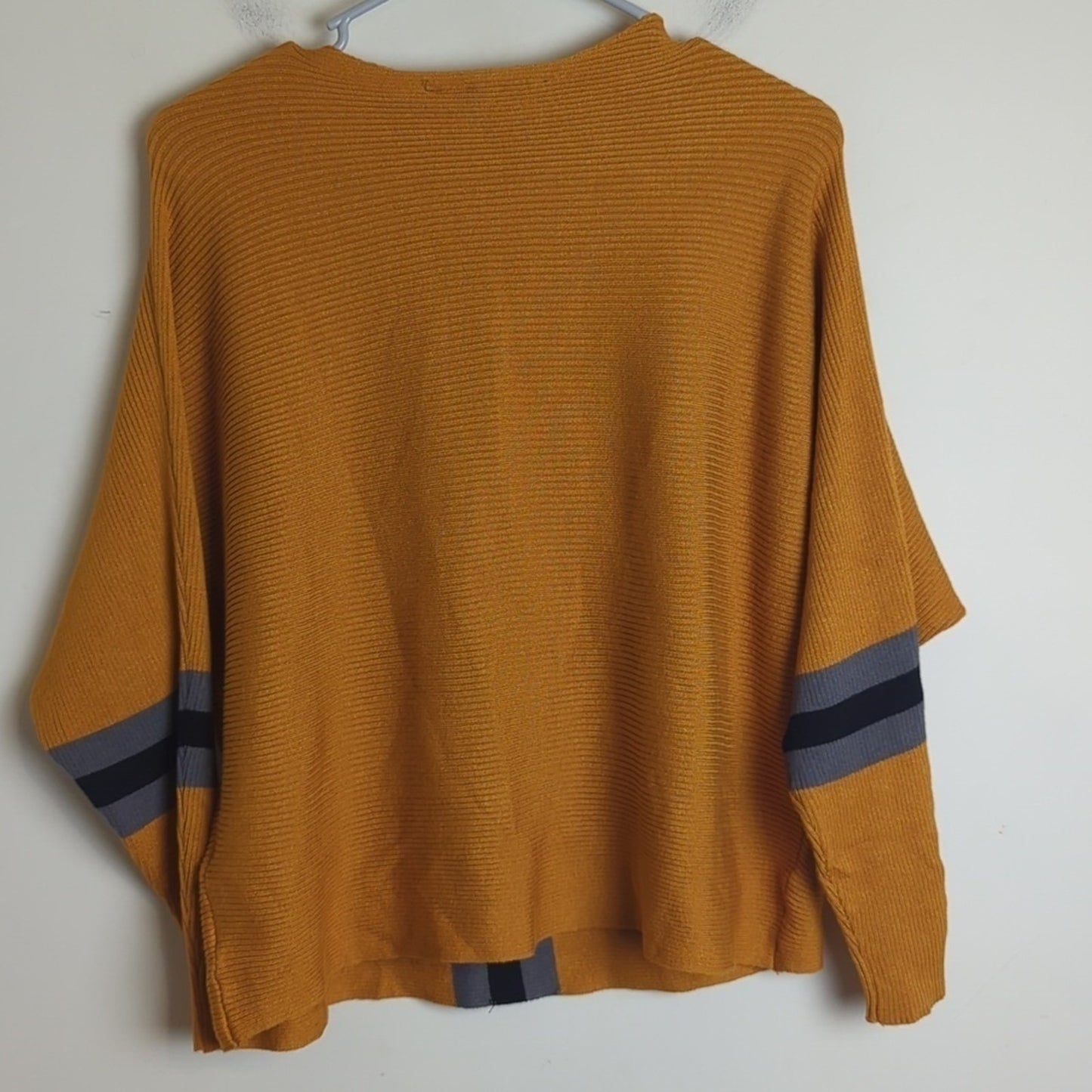 Mustard Yellow Stretch Jersey Ribbed Knit Sweater Women's Size XL