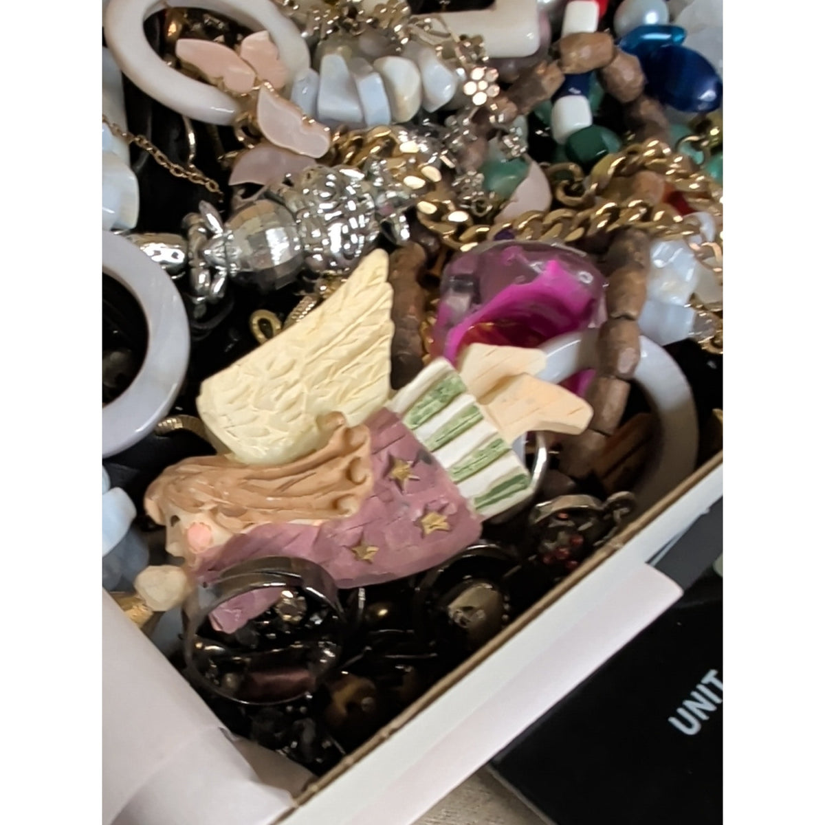 2 Lb Craft Lot Mystery Jewelry Box! Some Wearable! Fun Treasure Hunt!