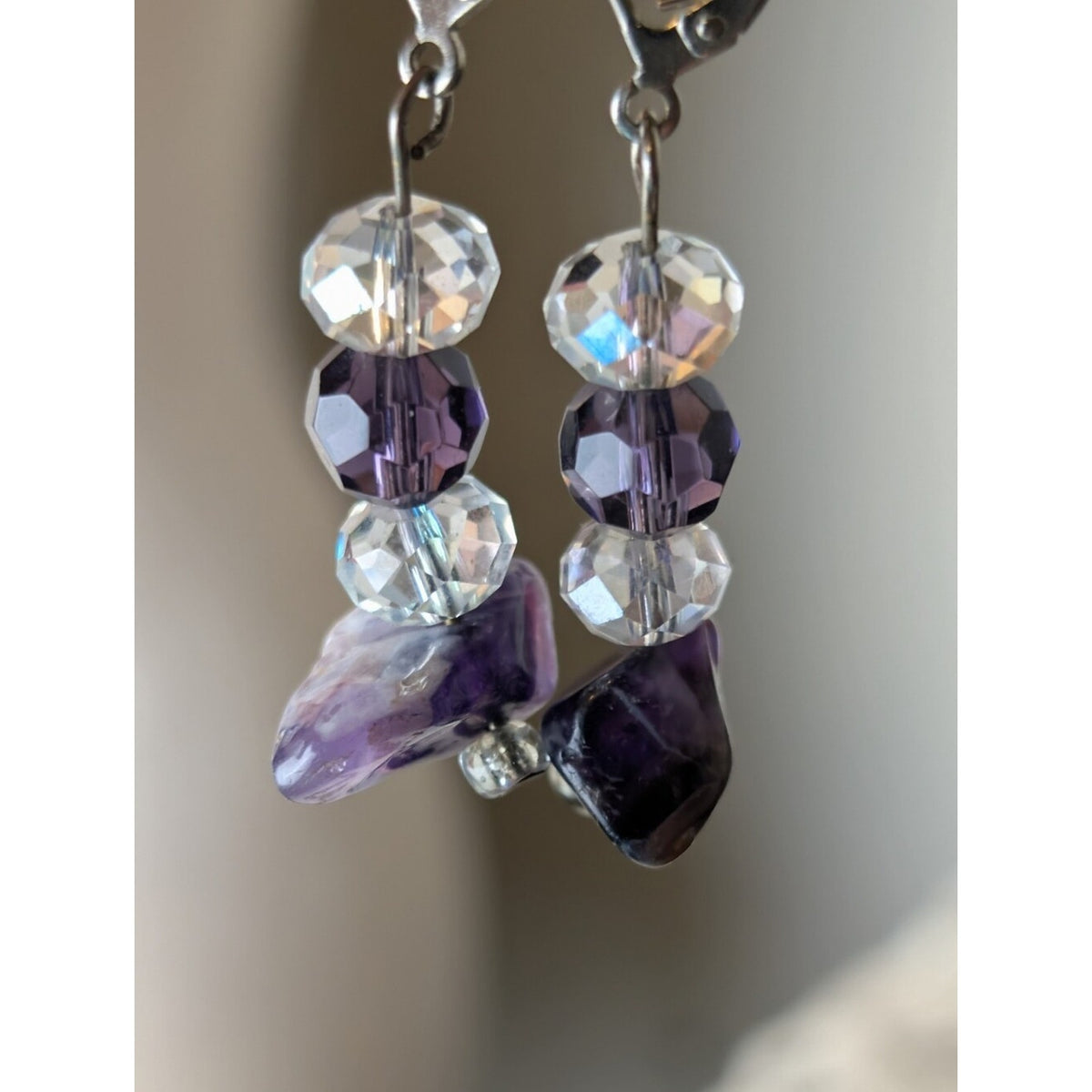Artisan Sterling Silver Amethyst & Crystal Dangle Earrings