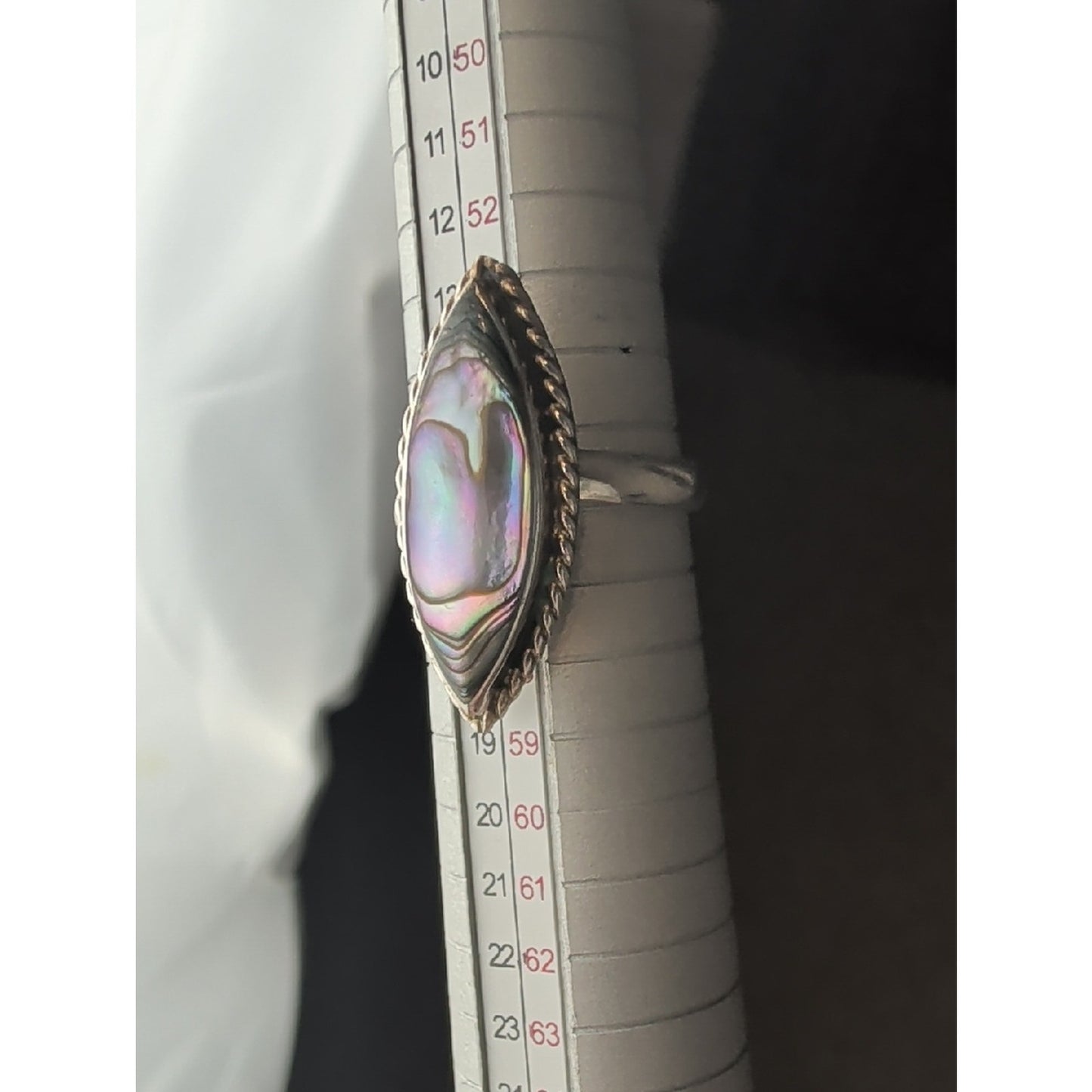 Vintage Mexico Abalone Shell Ring  Alpaca Silver Marquise Artisan Ring