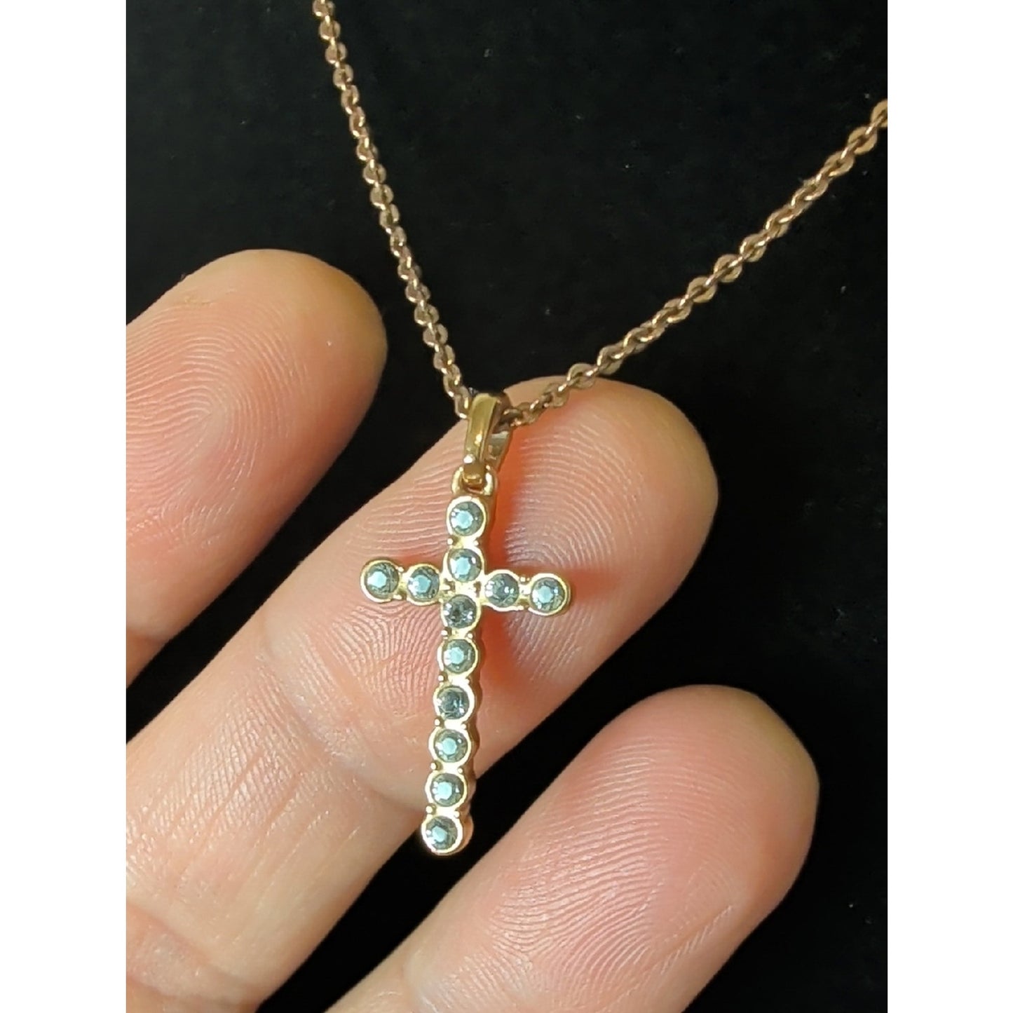 Rose Tone CZ Cross Necklace Dainty Minimalist Faith Jewelry Layering Necklace