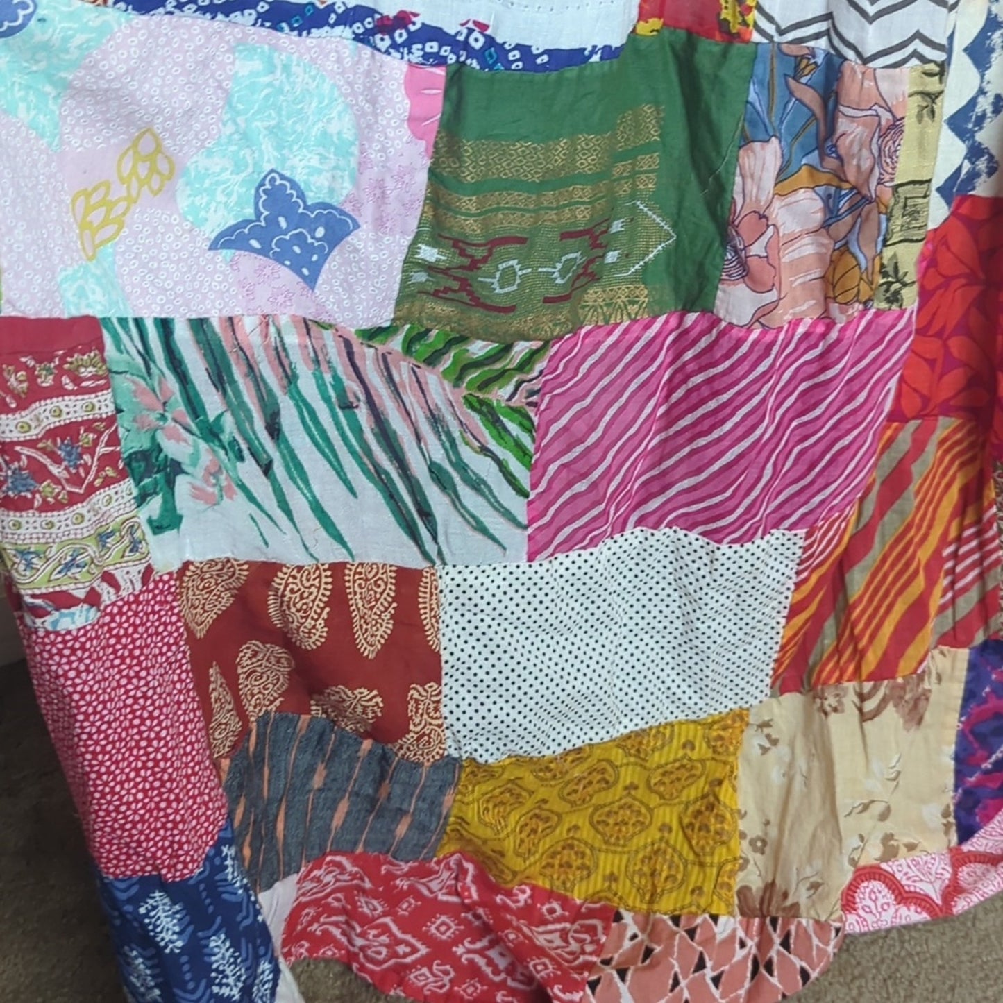 Vintage Patchwork Maxi Skirt or Strapless Boho Dress Cotton Festival Hippie